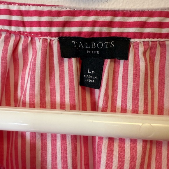 Talbots Butterfly Pink White Stripe Blouse Smocked Cuff Size Large Petite (Lp) - Picture 8 of 9